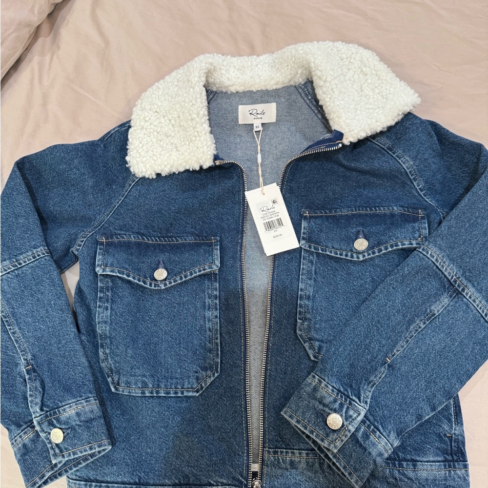 Rails Cheyenne Faux Shearling Collar Denim Zip-Up Utility Jacket - Picture 4 of 5